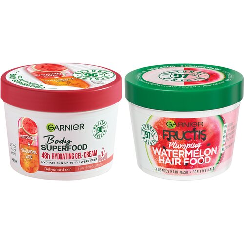 Garnier body superfood krema za telo watermelon 380ml + fructis hair food maska za kosu watermelon 390ml Slike