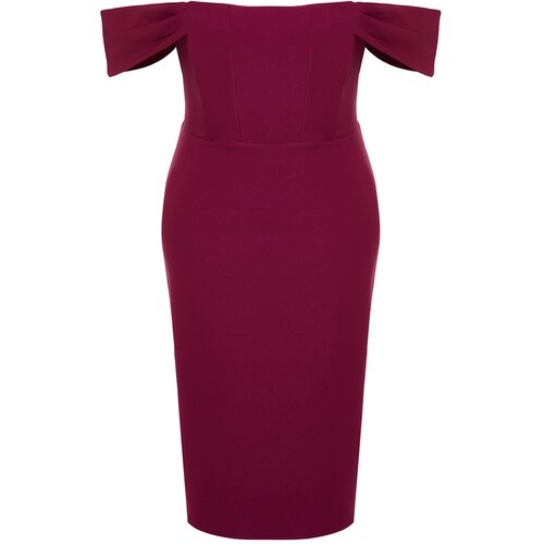 Trendyol Curve Purple Bodycone Low Sleeve Woven Dress Slike