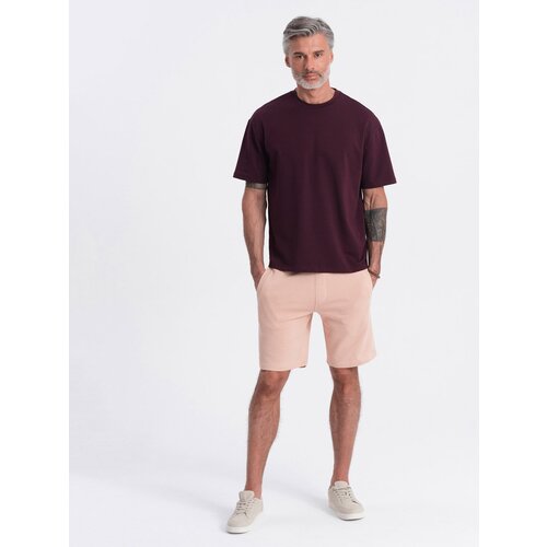 Ombre Men's knit shorts with drawstring and pockets - powder pink Cene