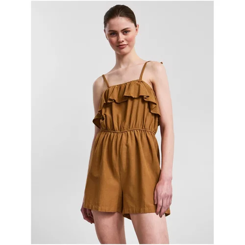 Pieces Brown Short Hanger Overall Sunna - Women