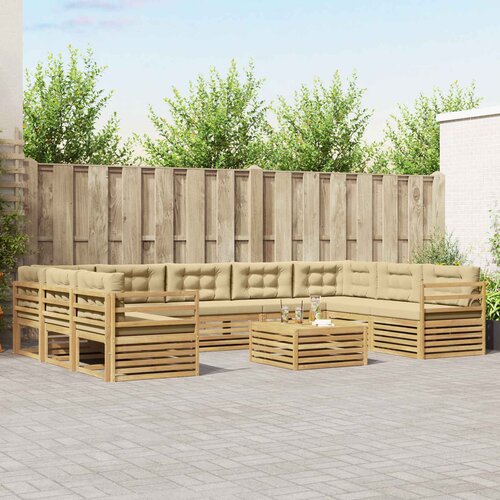  Set vanjskih sofa s jastukom 10 pcs Bijela i bež Poliester Cene