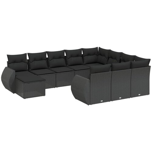  11-dijelni set vrtnih sofa od poliratana s jastucima crni Crna 70 x 62 x 69 cm Slike