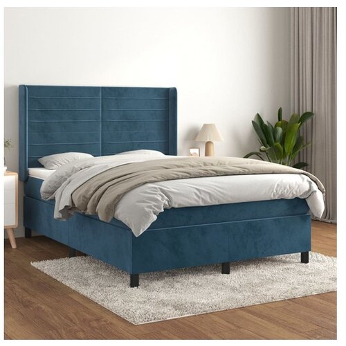 VidaXL Box spring postelja z vzmetnico temno modra 140x190cm Slike