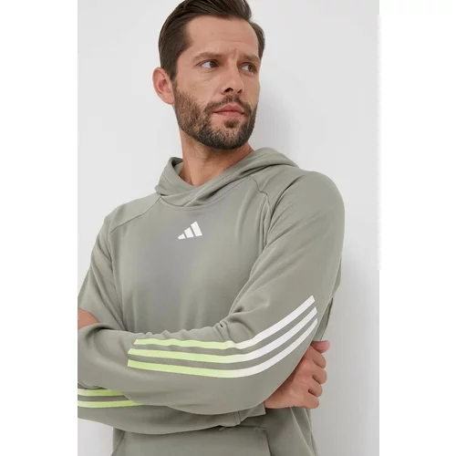 Adidas Dukserica za trening Train Icons boja: zelena, s kapuljačom, s tiskom