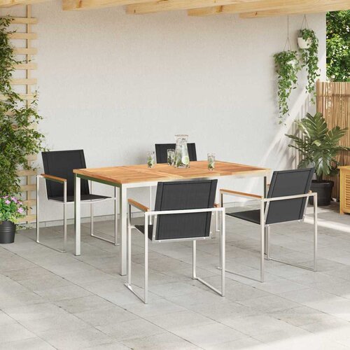  Vrtni set za objed 5 pcs Masivni teak drvo i nehrđajući čelik Slike
