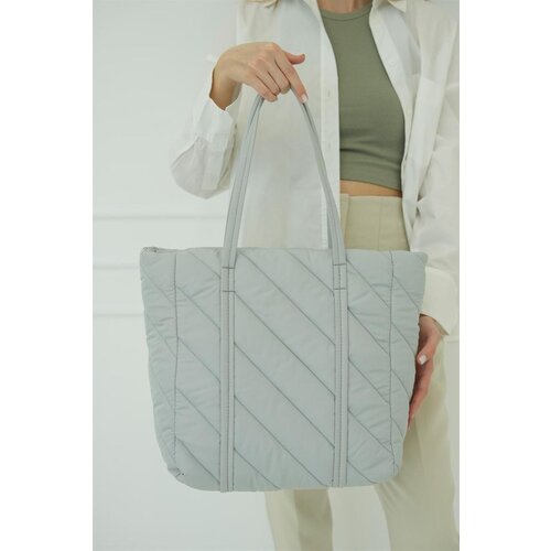 Madamra Light Gray Women's Diagonal Striped Puffy Bag Slike