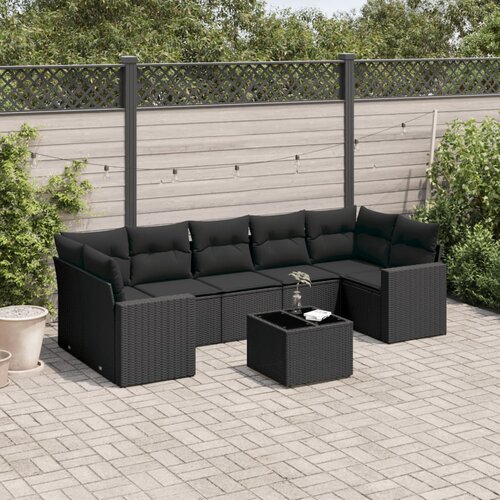 VidaXL 8-dijelni set vrtnih sofa od poliratana s jastucima crni Slike