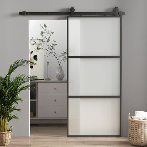 HOMCOM drsna vrata jeklo, kaljeno steklo 91,4D x 4&Scaron; x 203,2V cm črno, (5000242802) Cene