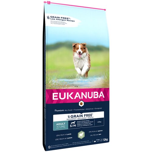 Eukanuba Grain Free Adult Small &amp;amp; Medium Breed janjetina - 2 x 12 kg Slike