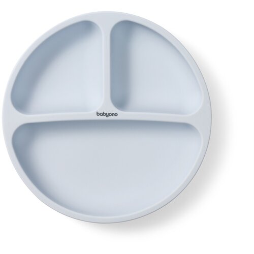 BabyOno Siilicone Plate 6m+ silikonska posoda s priseskom Blue 1 kos Slike