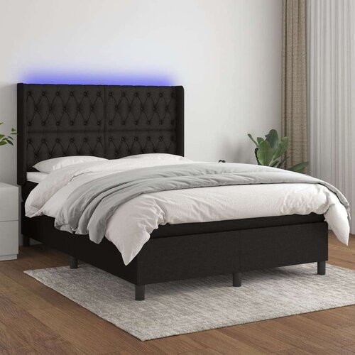  Box spring postelja z vzmetnico LED črna 140x190 cm blago, (20900392) Cene