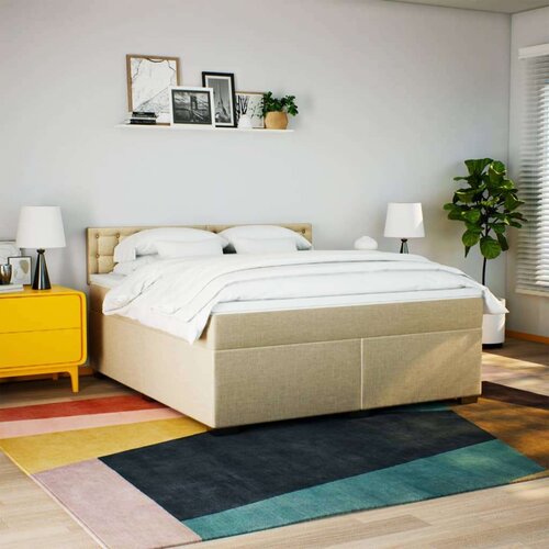 VidaXL Krevet s oprugama i madracem krem 180x200 cm od tkanine Slike
