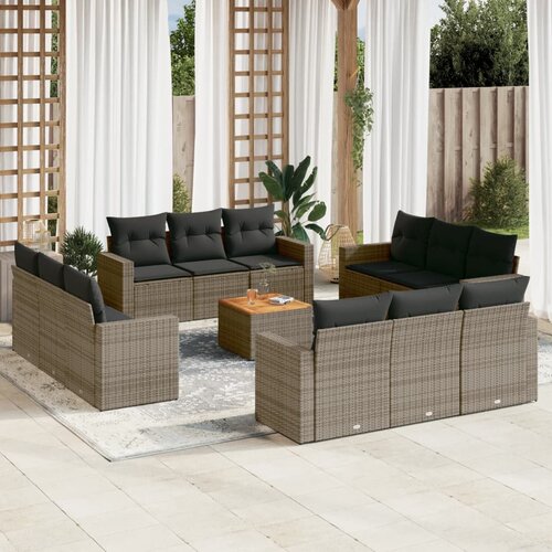 VidaXL 13-dijelni set vrtnih sofa od poliratana s jastucima sivi Slike