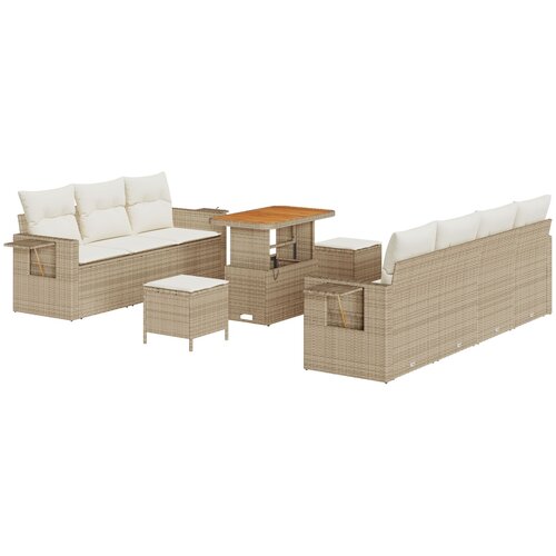 vidaXL 10-dijelni Vrtni Sofa Set s Jastučićima Bež Poli Ratan Akacija, 3-dijelni Vrtni Set za Jelo s Jastučićima Bež Poli Ratan Akacija Cijene