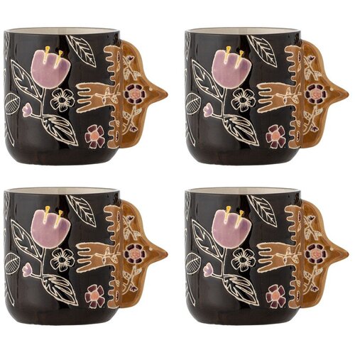 Bloomingville Temno rjave skodelice v kompletu za latte 4 ks iz kamenine 325 ml Vivielle &ndash; Cene
