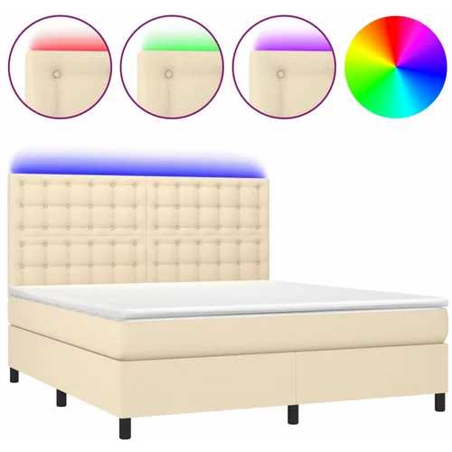 vidaXL Box spring postelja z vzmetnico LED krem 160x200 cm blago, (20901862)