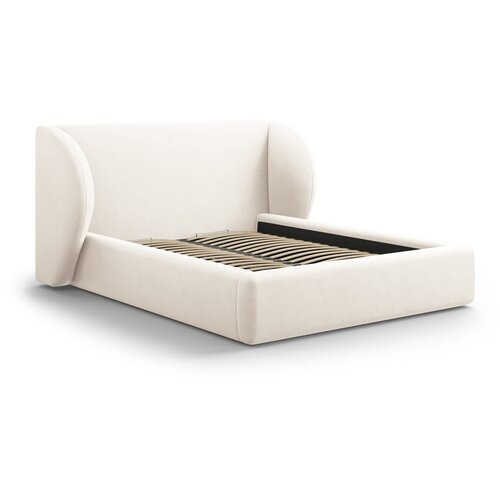 Micadoni Home Bež tapecirani bračni krevet s prostorom za odlaganje s letvicom 200x200 cm Miley - Slike