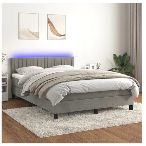  Box spring postelja z vzmetnico LED sv. siva 140x190 cm žamet Cene