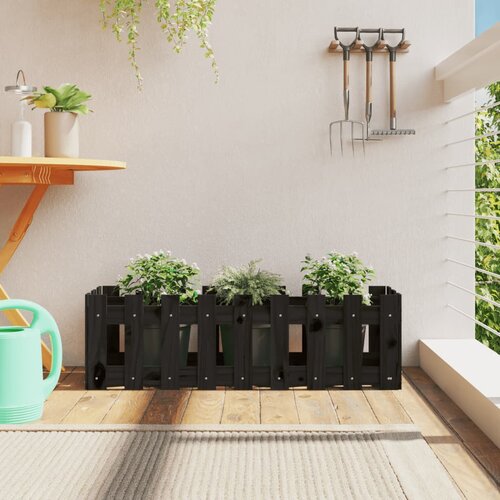 VidaXL Vrtna visoka greda z ograjico črna 100x30x30 cm trdna borovina Slike
