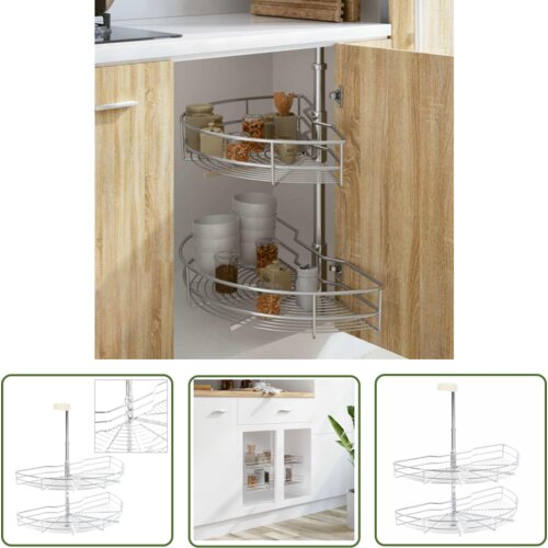 The Living Store Kuhinjska košara 2-nadstropna srebrna 180 stopinj 75x38x80 cm - Kuhinjska Žična Košara, (21745059) Cene