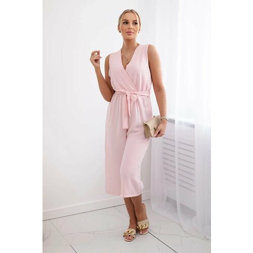 Kesi Jumpsuit with a tie at the waist with powder pink straps Cene