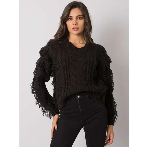Fashion Hunters RUE PARIS Black sweater with fringes