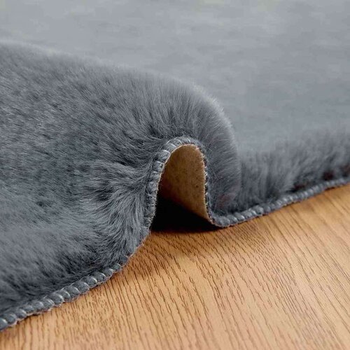  Faux Rabbit Fur Rug Antracit 120 x 170 cm Poliester Slike