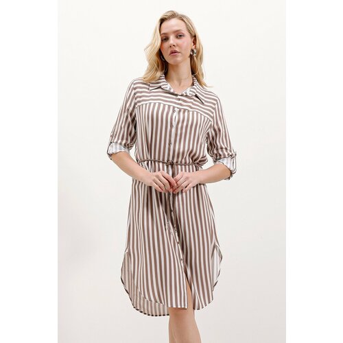 Bigdart 5629 Striped Belted Dress - Mink Slike