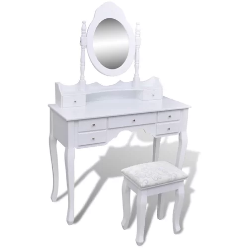 In Toaletna miza z ogledalom in stolčkom 7 predalov bela