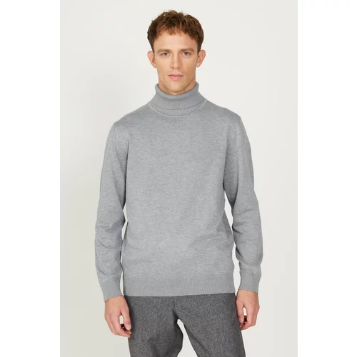 ALTINYILDIZ CLASSICS Men's Gray Melange Standard Fit Regular Fit Full Turtleneck Knitwear Sweater
