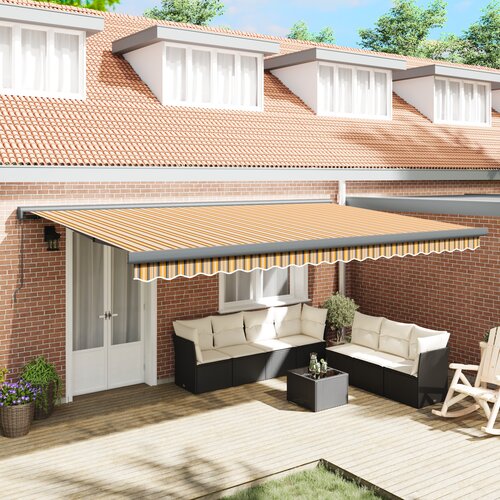 VidaXL Ročna zložljiva tenda Večbarvna črta 500x300 cm Slike