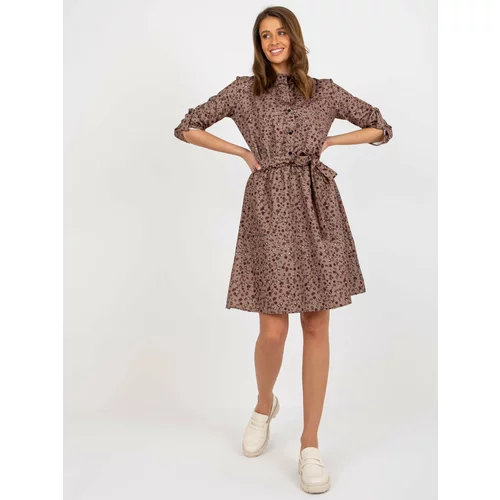 Fashion Hunters Dark beige floral dress with tie from Meddis