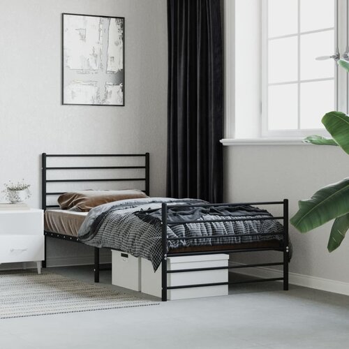 VidaXL Metalni okvir kreveta uzglavlje i podnožje crni 100x200 cm Slike