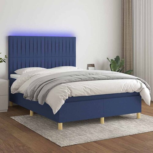  box spring s madracem LED plavi 140x200 cm od tkanine Cijene