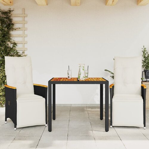 VidaXL 3-dijelni vrtni bistro set od poliratana s jastucima crni Slike