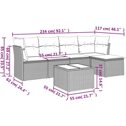 VidaXL 6-dijelni set vrtnih sofa od poliratana s jastucima svjetlosivi Slike
