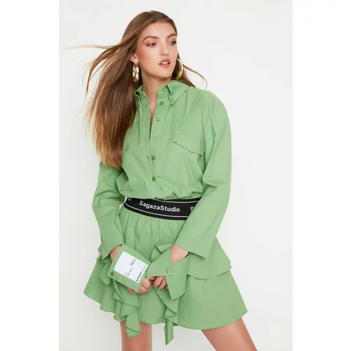 Trendyol X Sagaza Studio Green Detailed Poplin Dress
