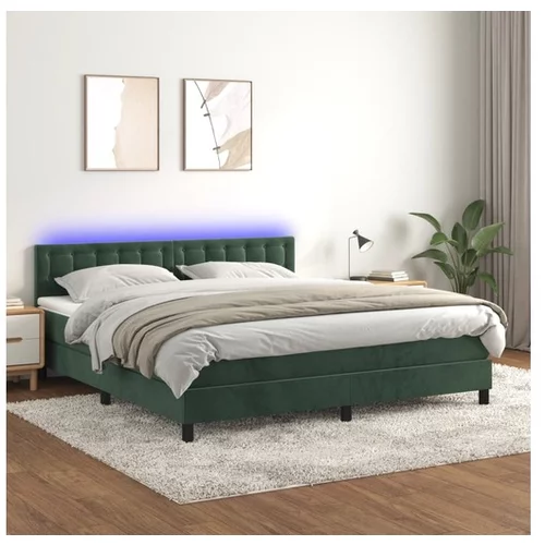 vidaXL Box spring postelja z vzmetnico LED tem. zelena 180x2