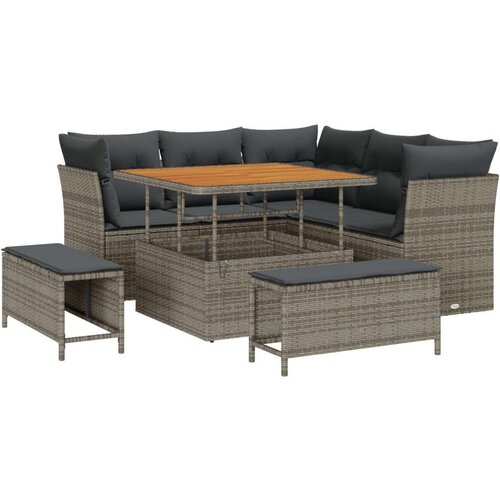  Set od 8 dijelova vrtnog kauča s jastučićima Sivi Poliratan Akacija  Set od 3 dijela vrtnog blagovaonica s jastučićima Sivi Poli Cijene