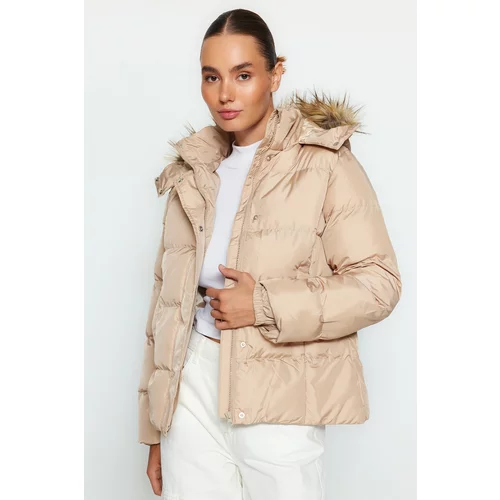 Trendyol Beige Fur Inflatable Coat with Hood