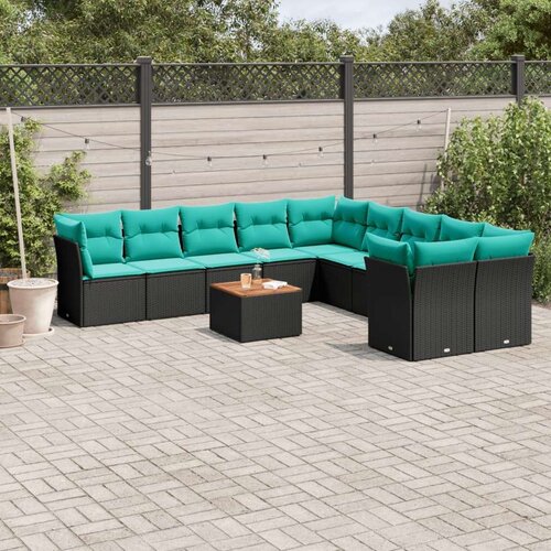  Vrtna garnitura - 11-dijelni set vrtnih sofa od poliratana s jastucima crni - Crna 1 Cijene