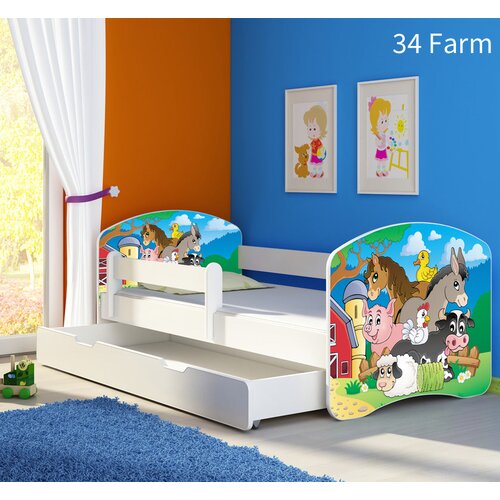  Otroška postelja ACMA z motivom, stranska bela + predal 140x70 cm 34 Farm Cene