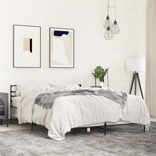  Okvir za krevet boja hrasta 150x200cm konstruirano drvo i metal Siva 150 x 200 cm Slike