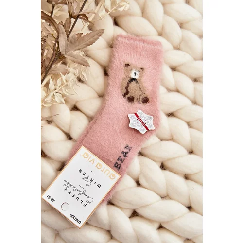 Kesi Children's fur socks with teddy bear, pink