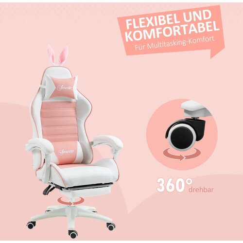  Ergonomska gamerska stolica s lumbalnom potporom osloncem za noge naslonom za glavu s u&amp;scaron;ima zeca roza Slike
