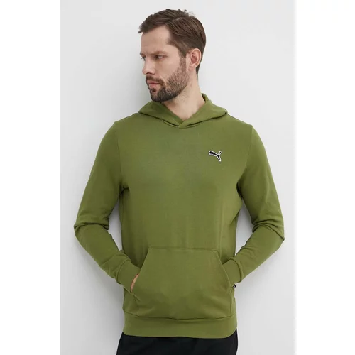 Puma Bombažen pulover moška, zelena barva, s kapuco