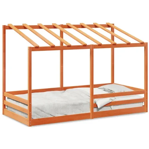vidaXL Otroška postelja s streho voščeno rjava 90x200 cm borovina