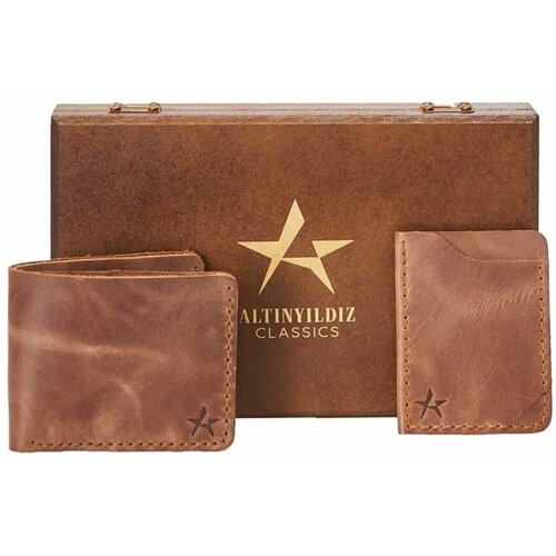 ALTINYILDIZ CLASSICS Men's Brown Handmade 100% Genuine Leather Wallet - Card Holder Set Cene