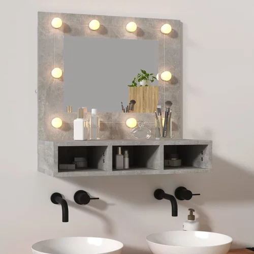 vidaXL omarica z ogledalom in LED lučkami betonsko siva 60x31,5x62 cm