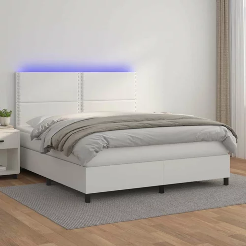  Krevet box spring s madracem LED bijeli 180x200 cm umjetna koža